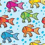 Abstract background of multicolor fishs. Seamless. Vector illustration.