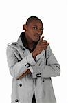 Young black african businessman in a formal suite and grey jacket and on a white background - NOT ISOLATED