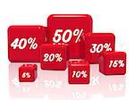 3d red cubes with different percentages in white