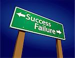 Success, Failure Green Road Sign Illustration on a Radiant Blue Background.