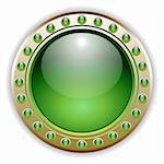 Ornate Detailed Green Glossy Vector Button Illustration.