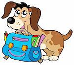 Dog with school bag - vector illustration.