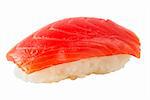 Sushi  with salmon isolated over white background macro shot (path isolated)