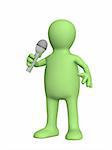 3d puppet, singing with a microphone - over white