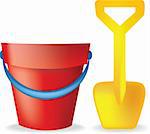 toy bucket and spade illustration on white background