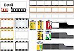 6 frame of 35mm film strip in color and b&w film types. Also individual frames and an outline frame plus several film cassettes. Film Strip has details.