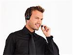 Attractive businessman speaking on a headset