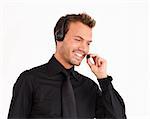 Attractive customer service representative man with a headset on