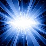 Festive explosion of light and stars from white to dark blue with centre in the middle of the square image. 7 global colors, background controlled by 1 linear gradient.