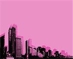 City with pink background. vector