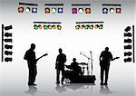 Vector drawing rock band on the stage and lighting equipment