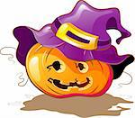 Halloween Pumpkin a purple hat. Isolated on white. EPS 8, AI