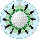 Golf clock with golfing people silhouettes as numbers of hours.