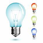 realistic vector-illustration of a lightbulb in different color-versions