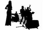Vector drawing music jazz orchestra. Artists on stage
