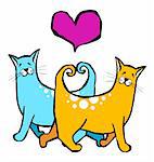 Cats with their tails forming a heart. Valantines card pet motifs