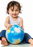 Baby with globe puzzle,isolated on a white background.