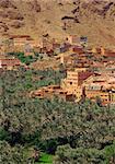 panorama of a village among Moroccan hills, view from the road from Tinerhir to Todra gore