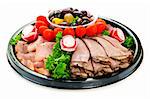 Isolated platter of assorted cold cut meat slices