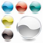 collection of six oval icons with light reflection and silver bevel