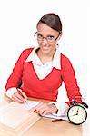 happy young teen learning at desk