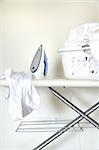 Still life of laundry on ironing board