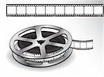 A reel of 35mm motion picture film on a white background. Vector
