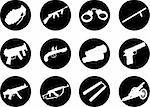 Guns. Set of 12 round vector buttons for web