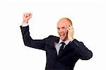 young businessman portrait. isolated, calling with cellphone and gesturing success