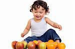 Child with fruits,isolated on a white background.