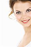 The portrait of smiling young woman isolated on a white background