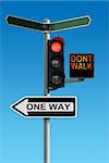 Traffic Lights with Dont Walk and One Way Signs