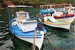 Picture of moored fishing boats in an idyllic bay