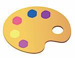 Wooden art palette with blobs of paint  on white background with clipping path