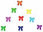 a group of color bows in a white background