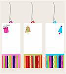 collection of christmas labels witch bell, tree and present motive