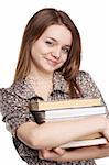 Image of a girl carrying a lot of books