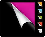 Colorful vector page curled corners on black background