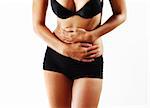 great woman body  iwith stomach ache in white background