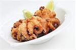 fried octopus in white background