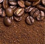 background from coffee grains and ground coffee