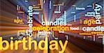 Word cloud concept illustration of birthday celebration glowing light effect
