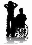 Vector graphic disabled in a wheel chair. Silhouettes on a white background