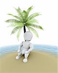 3d render of man on an island under a palm tree