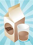 Chocolate milk carton with filled glass illustration