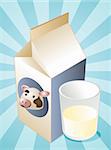 Cow milk carton with filled glass illustration