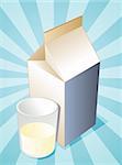 Plain milk carton with filled glass illustration