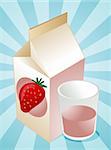 Strawberry milk carton with filled glass illustration
