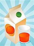 Orange juice carton with filled glass illustration