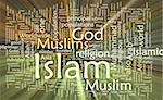 Word cloud concept illustration of  Muslim Islam glowing light effect